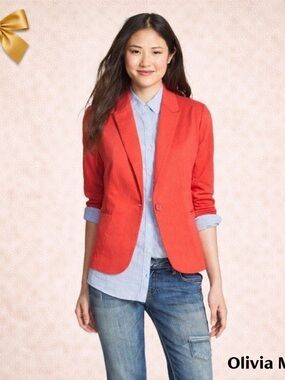 Olivia Moon Linen Blazer Coral Medium